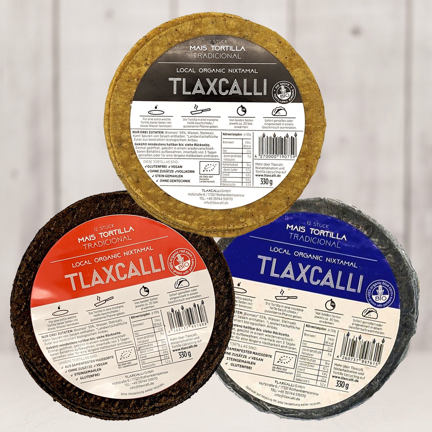 Mais Tortilla Tradicional Tricolor 3 x 12 Stück (⌀ 15 cm) - Vorteilspaket